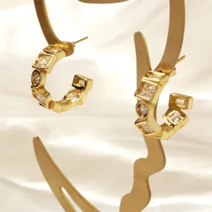 Wholesale 18K Copper Gold Plated Zircon C-shaped Earrings