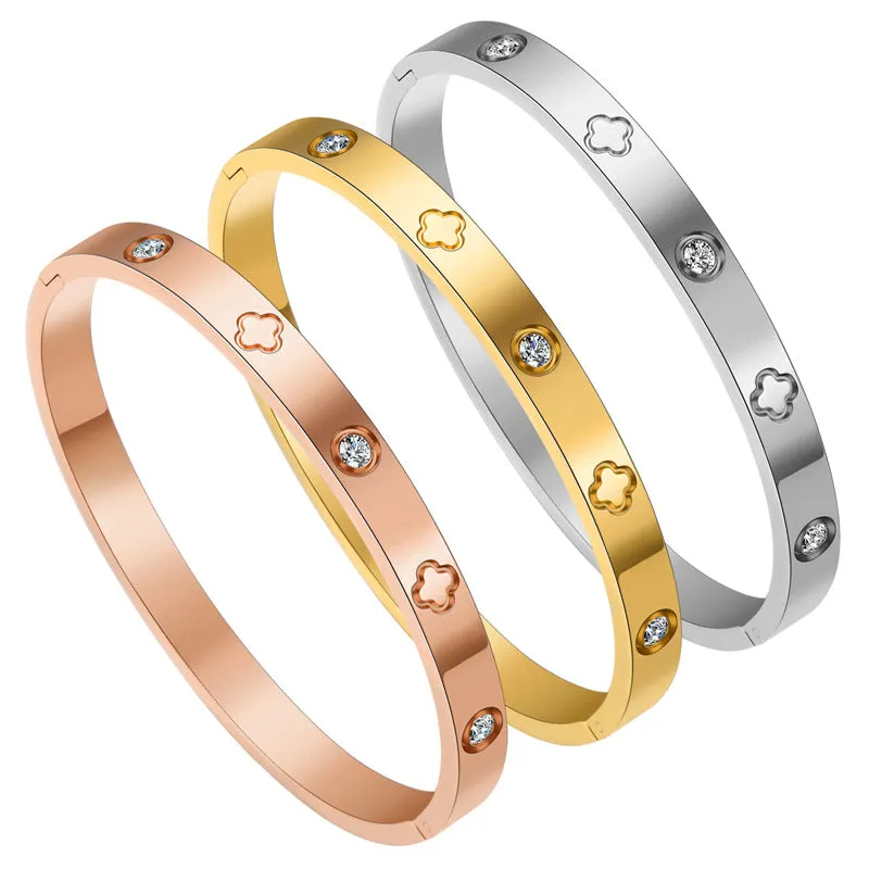 Wholesale 18K gold plated diamond retro stacked titanium steel bracelet