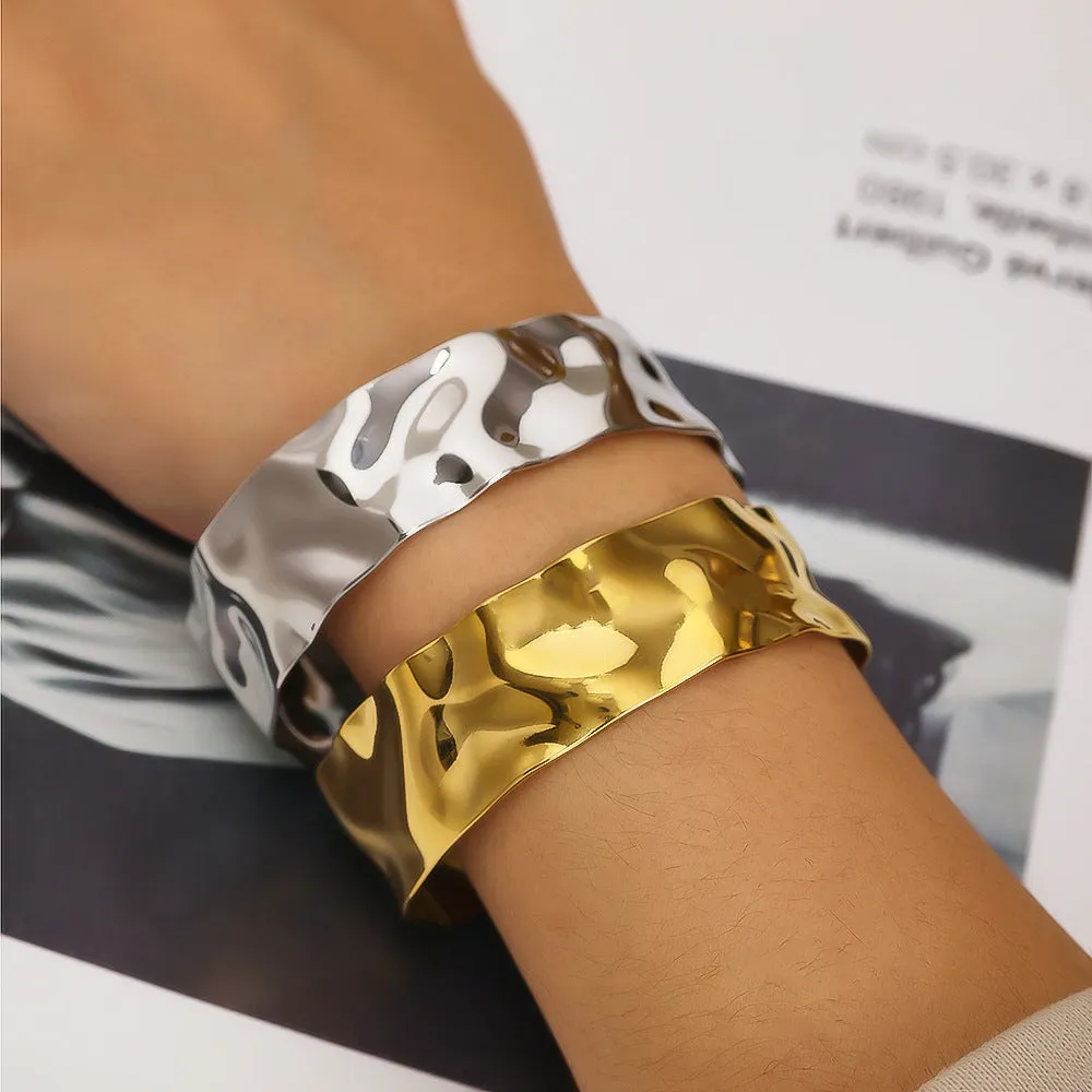 Wholesale 18k Gold Plated Hammered Wide Bracelet