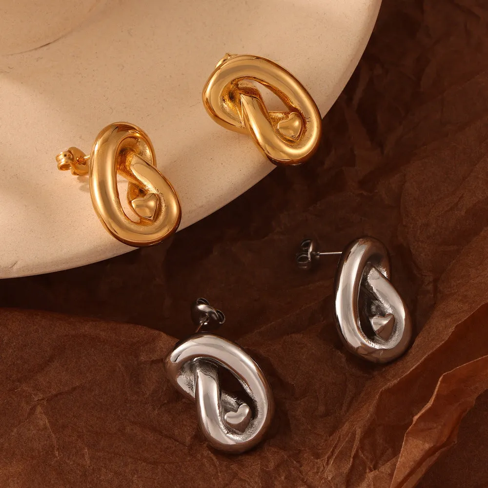 Wholesale 18K Gold Plated Heart Line Twisted Earrings