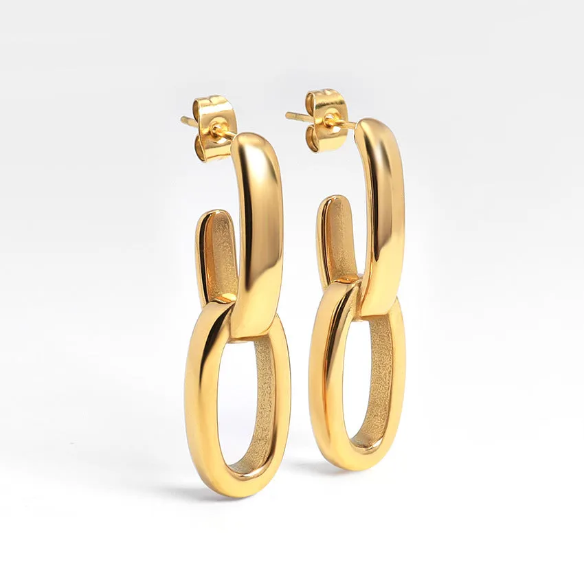 Wholesale 18K Gold Plated Oval Interlocking Earrings