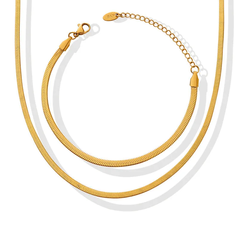 Wholesale 18K Gold Plated Snake Bone Chain Necklace Bracelet Jewelry Set
