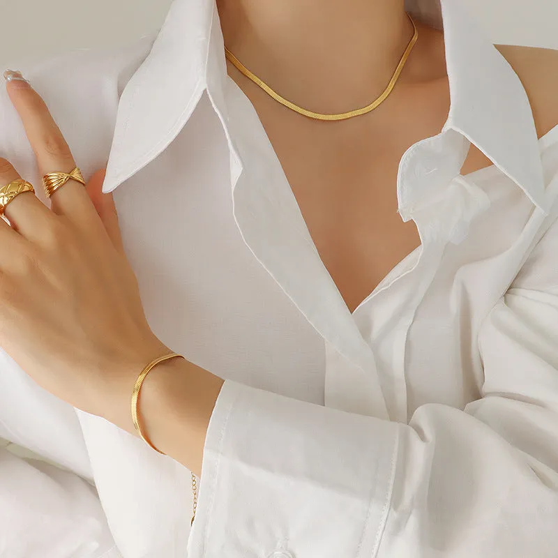 Wholesale 18K Gold Plated Snake Bone Chain Necklace Bracelet Jewelry Set