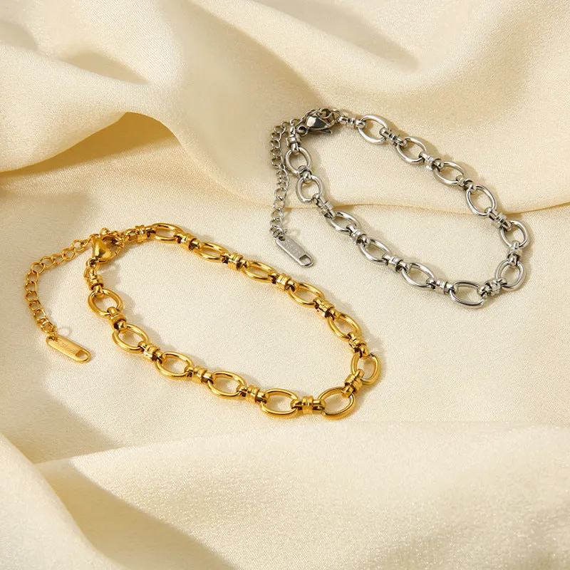 Wholesale  18K gold  plating Oval chain cross buckle stainless steel Fashion bracelet