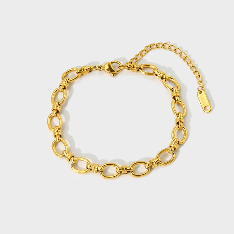 Wholesale  18K gold  plating Oval chain cross buckle stainless steel Fashion bracelet