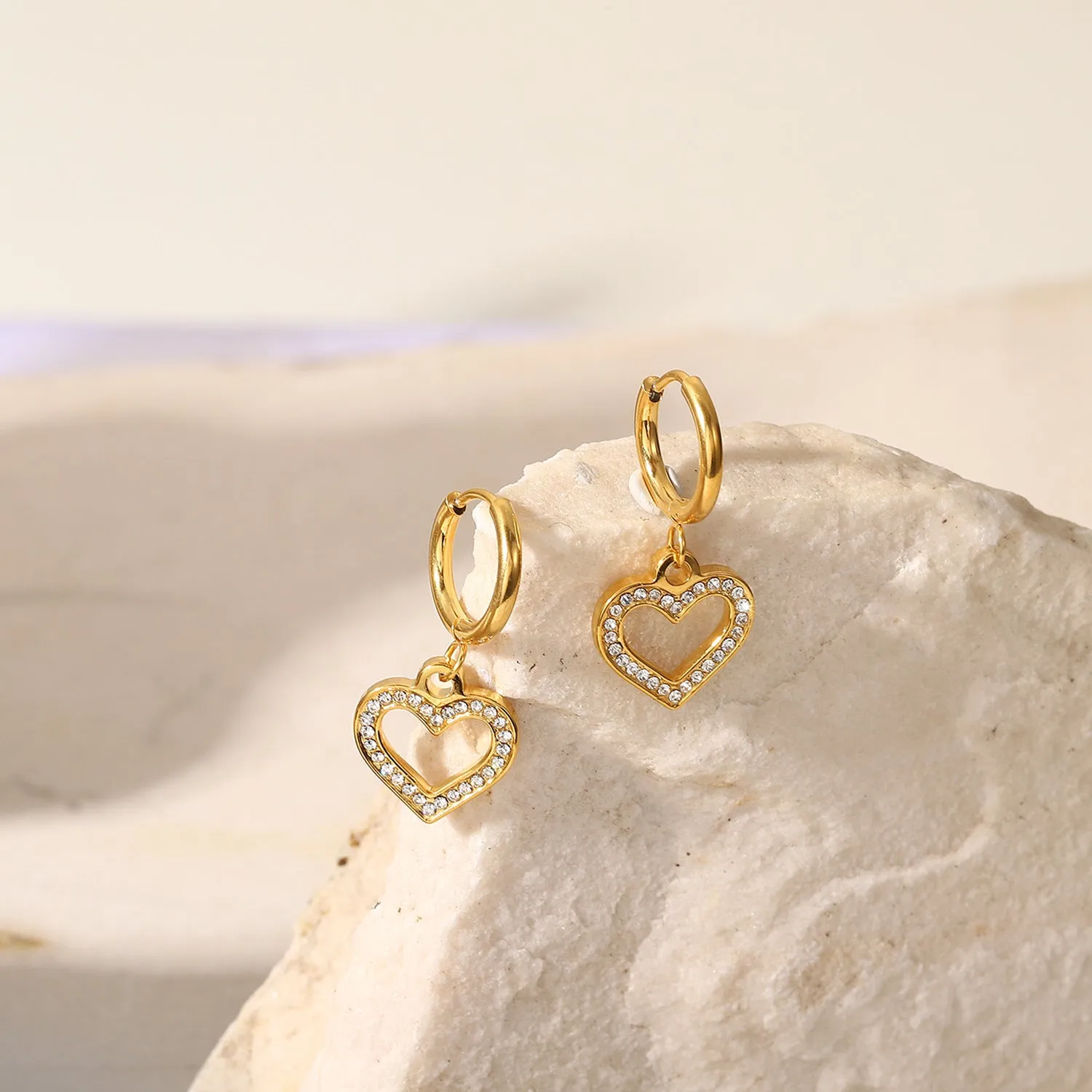 Wholesale 18K Gold Stainless Steel Cutout Love Zircon Earrings
