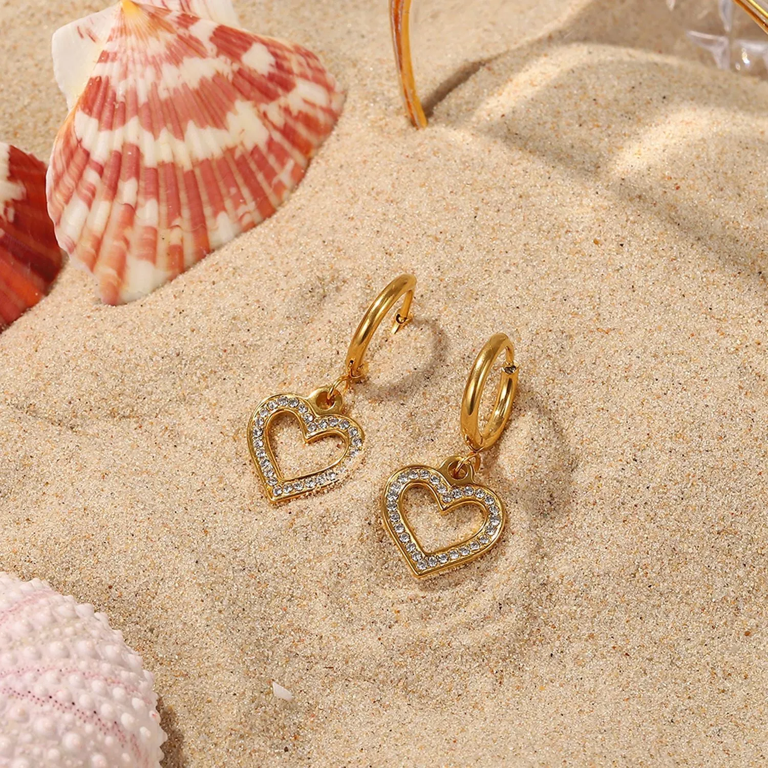 Wholesale 18K Gold Stainless Steel Cutout Love Zircon Earrings
