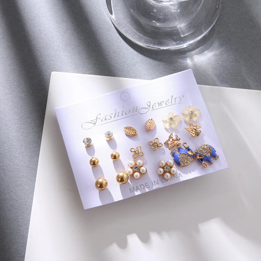 Wholesale 1set Elephant Pearl Fashion Earrings Set