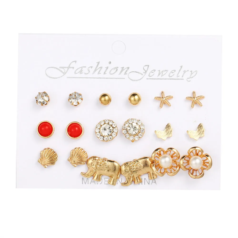 Wholesale 1set Elephant Pearl Fashion Earrings Set