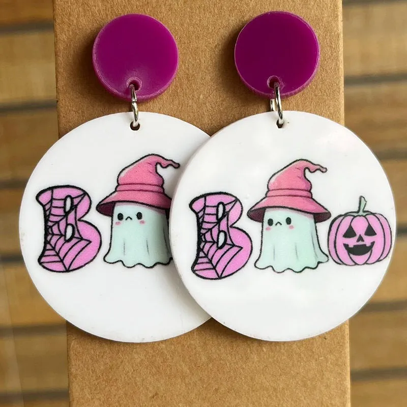 Wholesale 2 Pair/Pack Acrylic Halloween Ghost Witch Pumpkin Spider Web Earrings