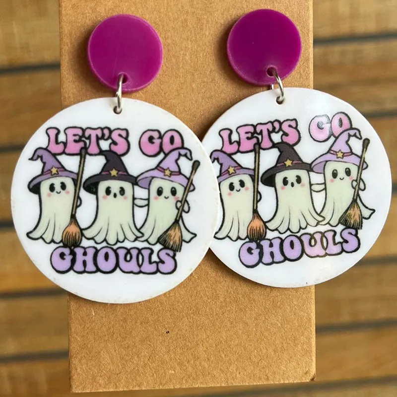 Wholesale 2 Pair/Pack Acrylic Halloween Ghost Witch Pumpkin Spider Web Earrings