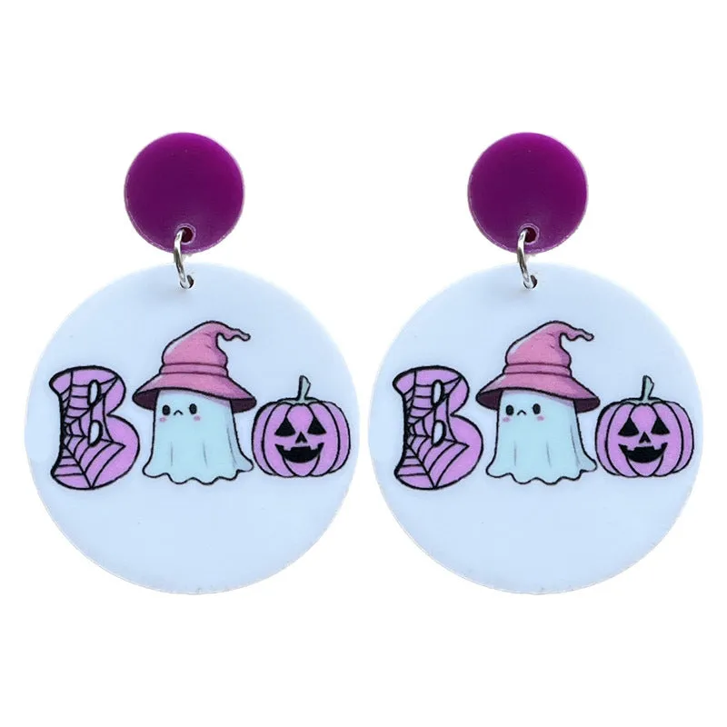 Wholesale 2 Pair/Pack Acrylic Halloween Ghost Witch Pumpkin Spider Web Earrings
