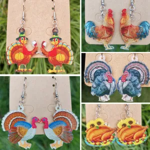 Wholesale 2 Pair/Pack Acrylic Thanksgiving Turkey Celebration Party Earrings