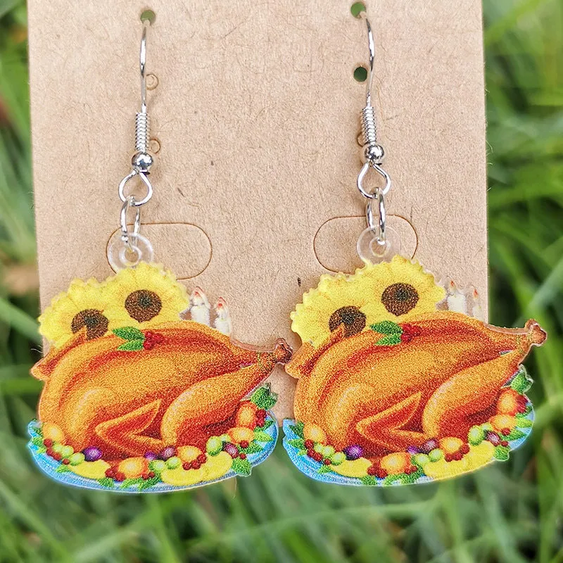 Wholesale 2 Pair/Pack Acrylic Thanksgiving Turkey Celebration Party Earrings