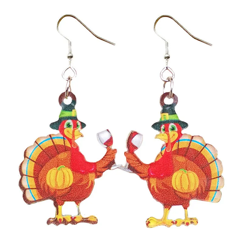 Wholesale 2 Pair/Pack Acrylic Thanksgiving Turkey Celebration Party Earrings