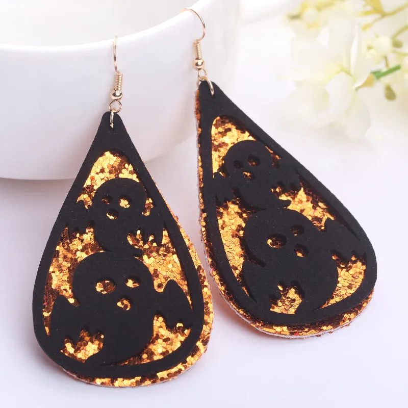 Wholesale 2 Pair/Pack Bat Ghost Cat Pumpkin Double Layer Earrings