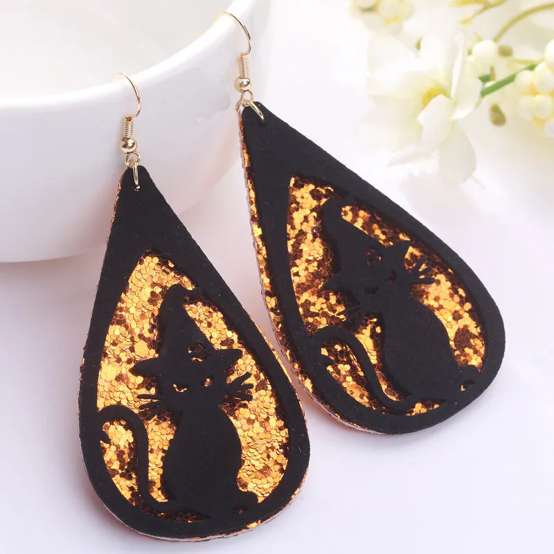 Wholesale 2 Pair/Pack Bat Ghost Cat Pumpkin Double Layer Earrings