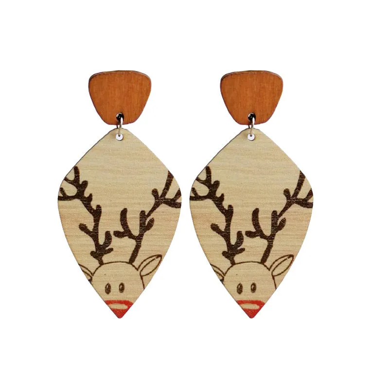 Wholesale 2 Pair/Pack Bohemian Vintage Wood Texture Christmas Deer Cute Plant Earrings