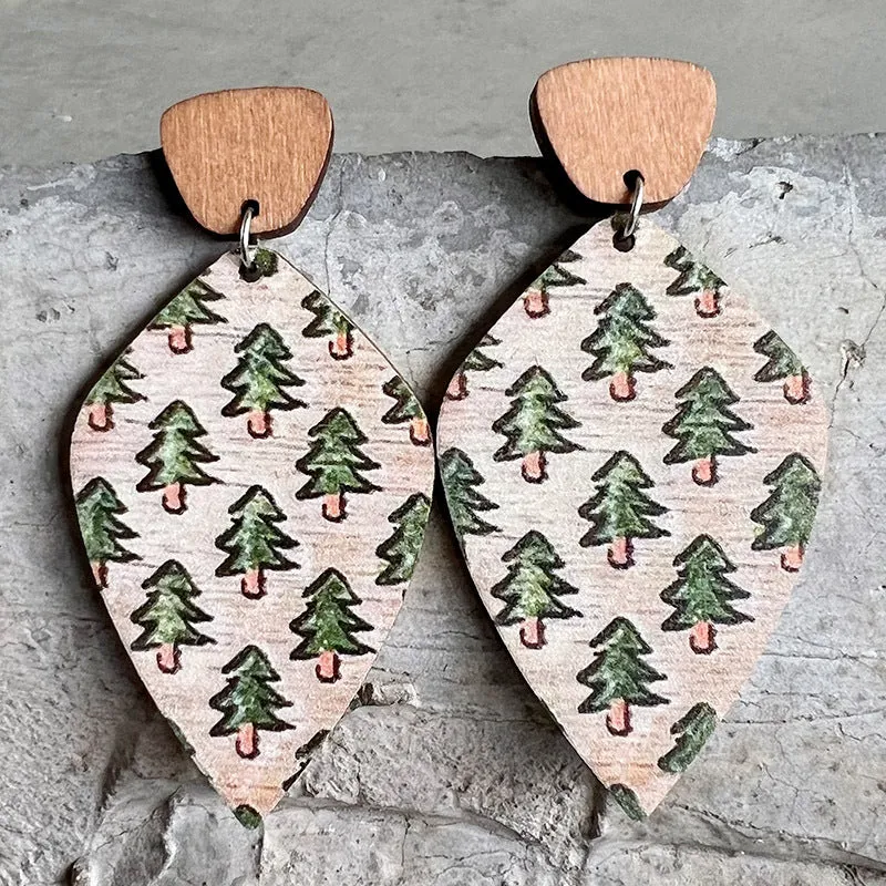Wholesale 2 Pair/Pack Bohemian Vintage Wood Texture Christmas Deer Cute Plant Earrings