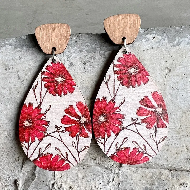 Wholesale 2 Pair/Pack Bohemian Vintage Wood Texture Christmas Deer Cute Plant Earrings