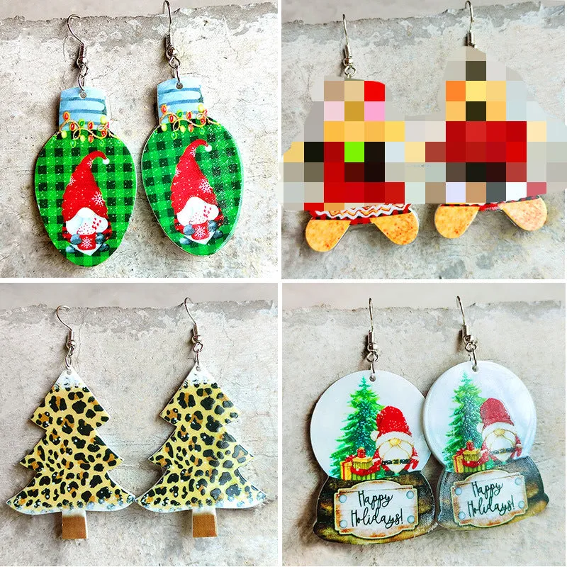 Wholesale 2 Pair/Pack Christmas Vintage Rainbow Leopard Acrylic Earrings