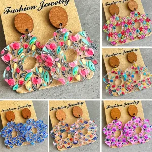 Wholesale 2 Pairs/pack Acrylic Wooden Flower Simple Floral Earrings