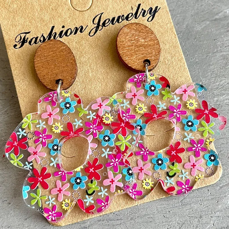 Wholesale 2 Pairs/pack Acrylic Wooden Flower Simple Floral Earrings