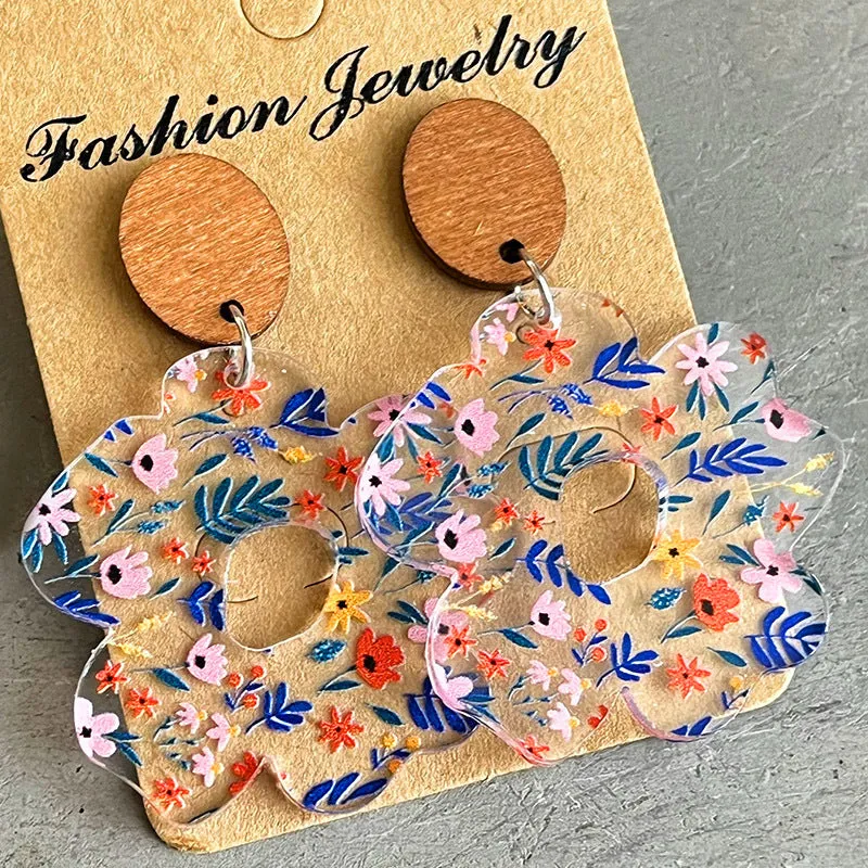 Wholesale 2 Pairs/pack Acrylic Wooden Flower Simple Floral Earrings