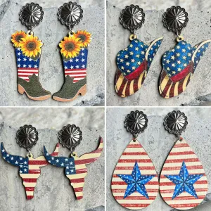 Wholesale 2 Pairs/Pack American Independence Day Western Style Wooden Earrings