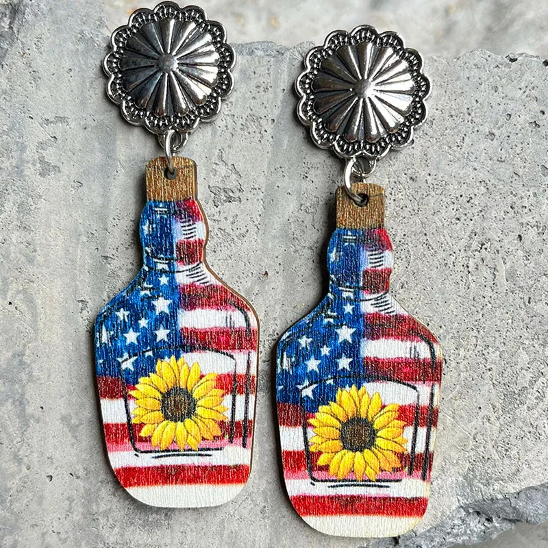 Wholesale 2 Pairs/Pack American Independence Day Western Style Wooden Earrings