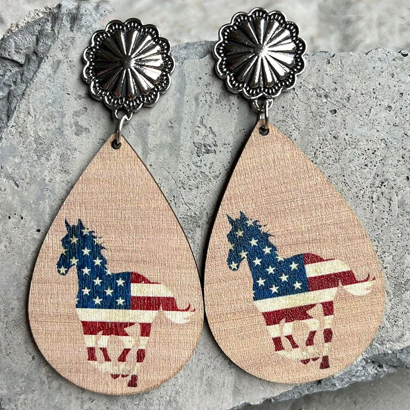 Wholesale 2 Pairs/Pack American Independence Day Western Style Wooden Earrings