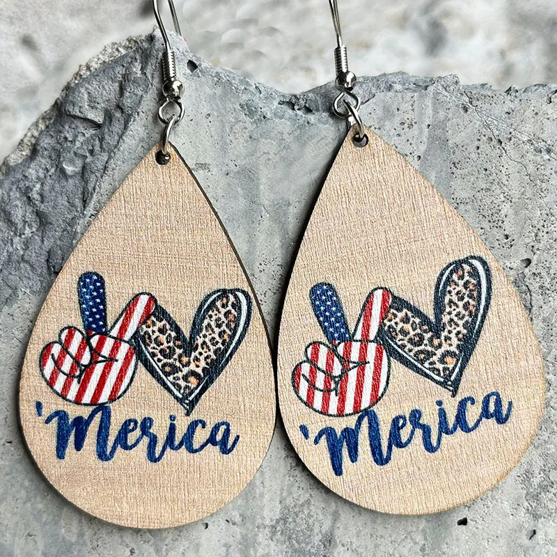 Wholesale 2 Pairs/Pack American Independence Day Western Style Wooden Earrings