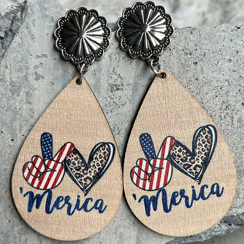 Wholesale 2 Pairs/Pack American Independence Day Western Style Wooden Earrings