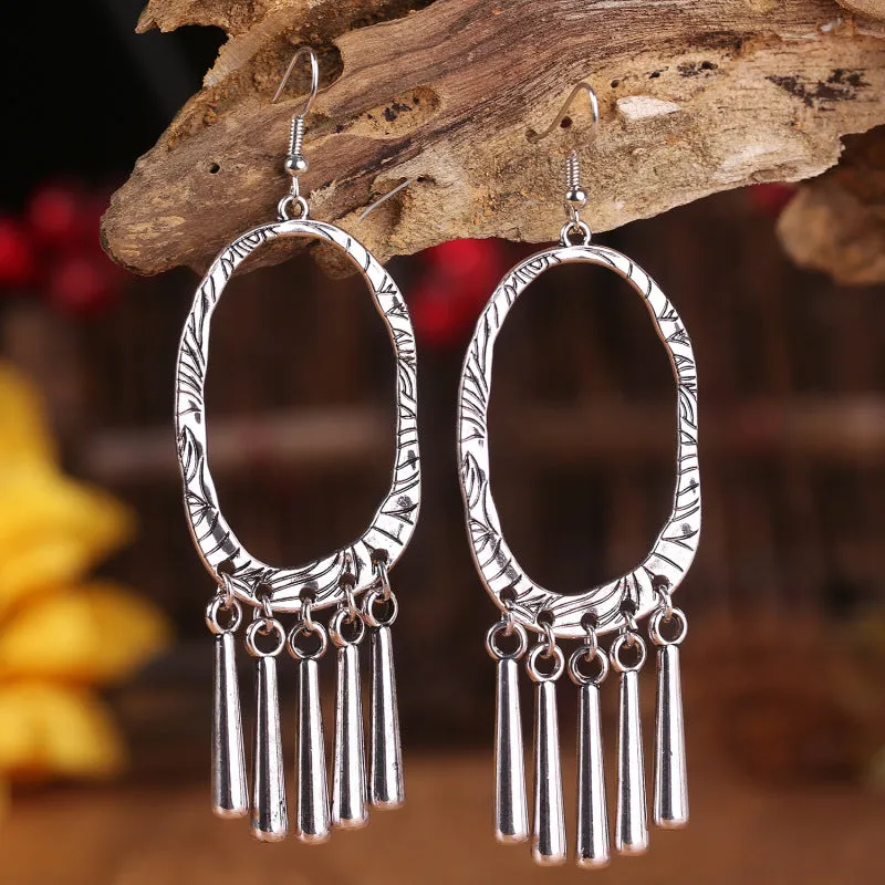 Wholesale 2 Pairs/Pack Bohemian Ethnic Style Retro Alloy Tassel Earrings