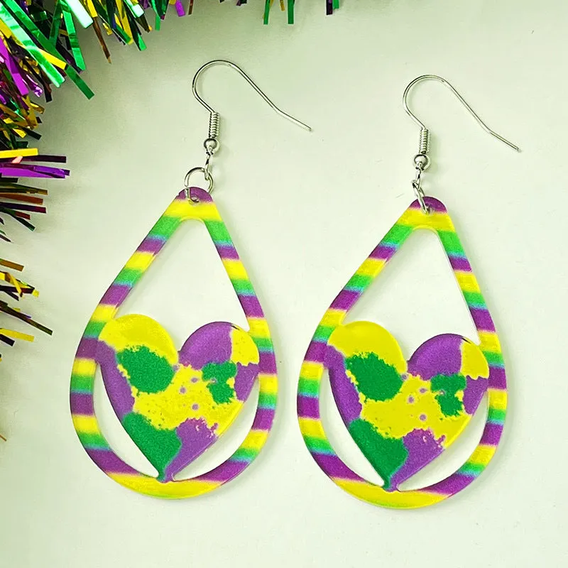 Wholesale 2 Pairs/pack Carnival Shiny Gleaming Leather Triple Layer  Mardi Gras Earrings