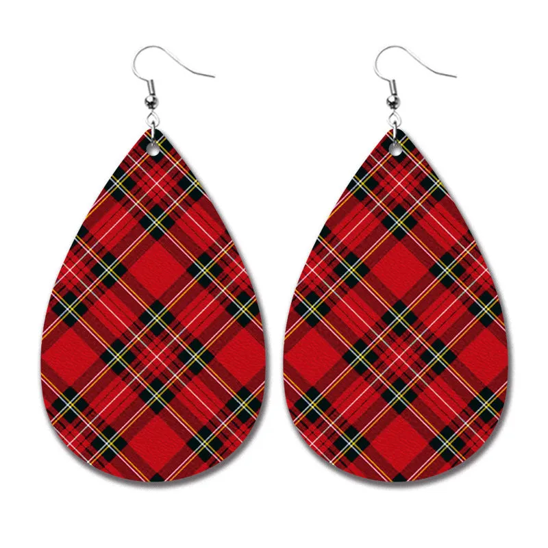 Wholesale 2 Pairs/pack Christmas Cow Elk Santa Claus Leopard Print Leather Earrings