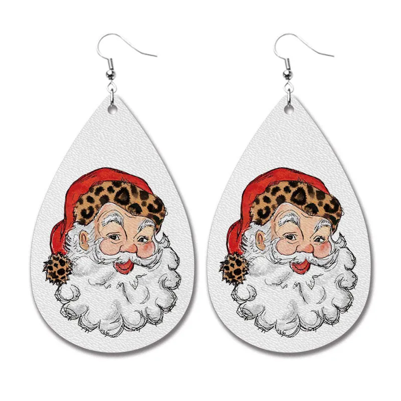 Wholesale 2 Pairs/pack Christmas Cow Elk Santa Claus Leopard Print Leather Earrings