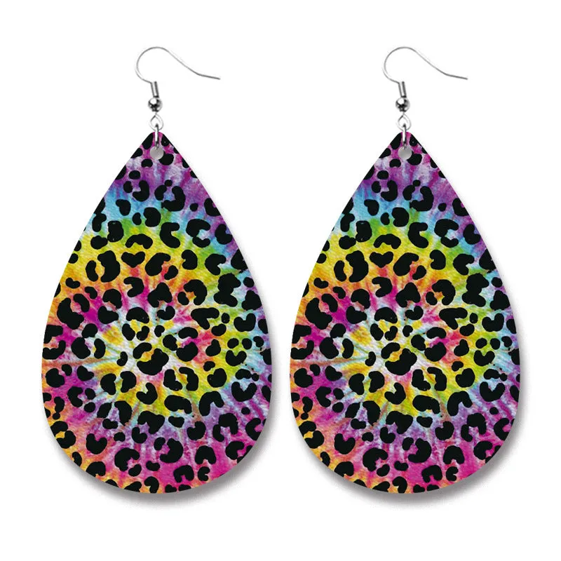 Wholesale 2 Pairs/pack Christmas Cow Elk Santa Claus Leopard Print Leather Earrings