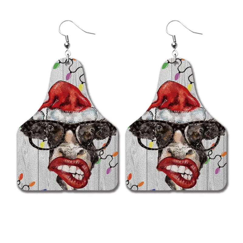 Wholesale 2 Pairs/pack Christmas Cow Elk Santa Claus Leopard Print Leather Earrings