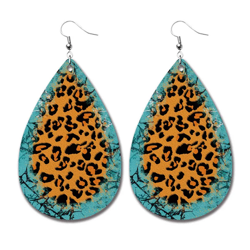 Wholesale 2 Pairs/pack Christmas Cow Elk Santa Claus Leopard Print Leather Earrings