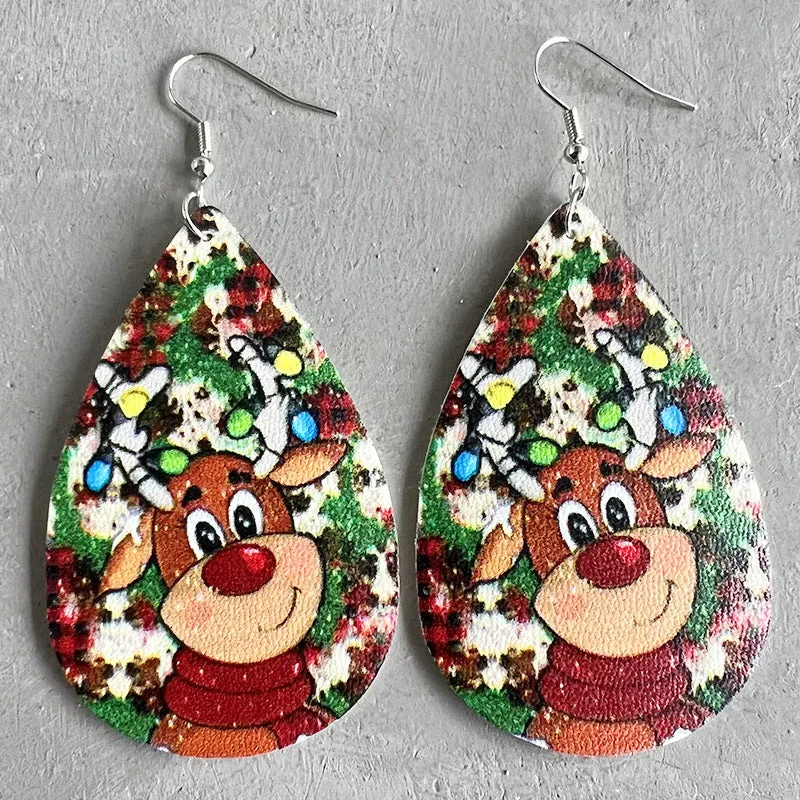 Wholesale 2 Pairs/Pack Christmas Vintage Leather Earrings