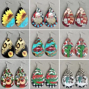 Wholesale 2 Pairs/Pack Christmas Vintage Leather Earrings