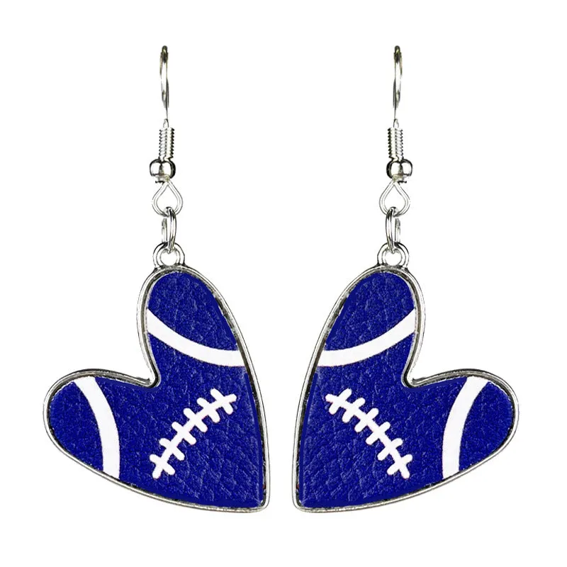 Wholesale 2 Pairs/pack Football Heart Multicolor Team Leather Earrings