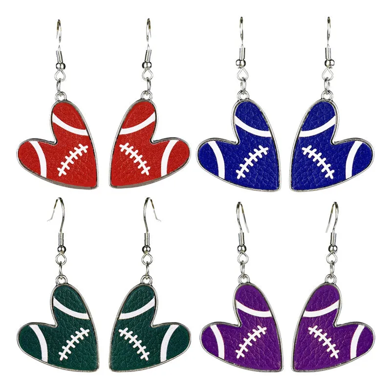 Wholesale 2 Pairs/pack Football Heart Multicolor Team Leather Earrings