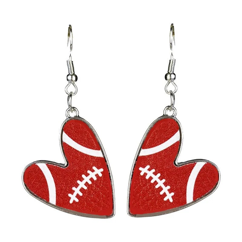 Wholesale 2 Pairs/pack Football Heart Multicolor Team Leather Earrings
