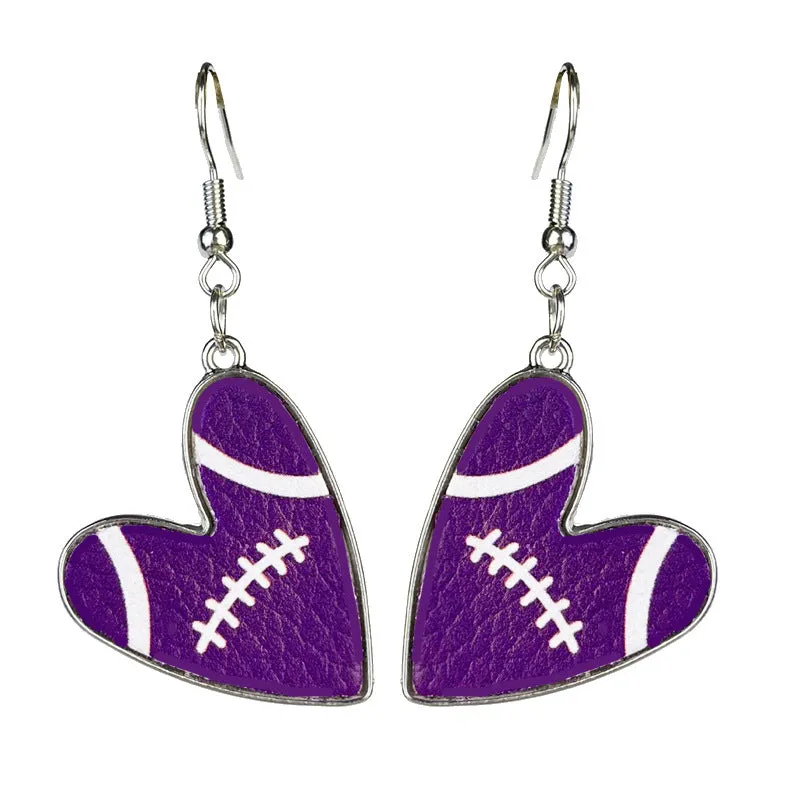 Wholesale 2 Pairs/pack Football Heart Multicolor Team Leather Earrings