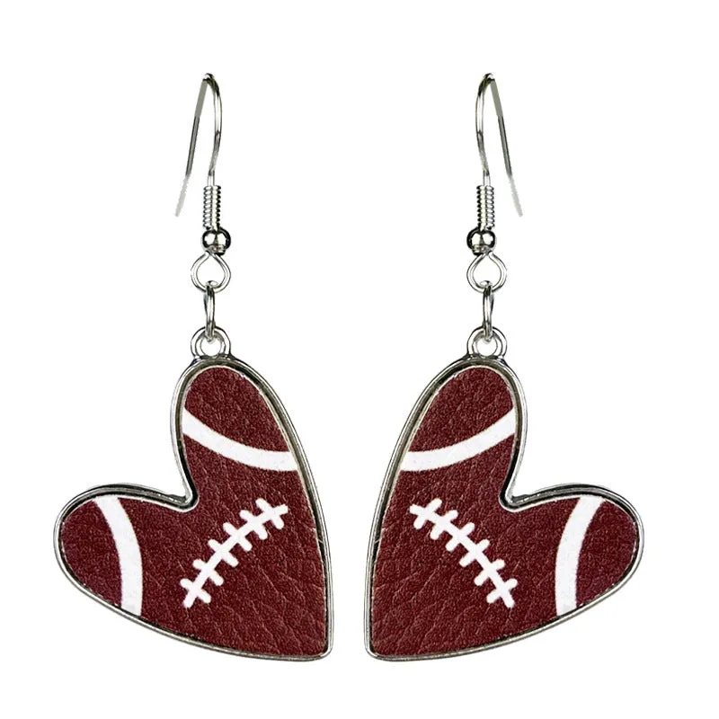 Wholesale 2 Pairs/pack Football Heart Multicolor Team Leather Earrings