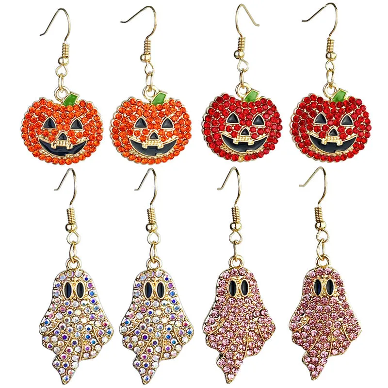 Wholesale 2 Pairs/pack Halloween Pumpkin Ghost Diamond Earrings
