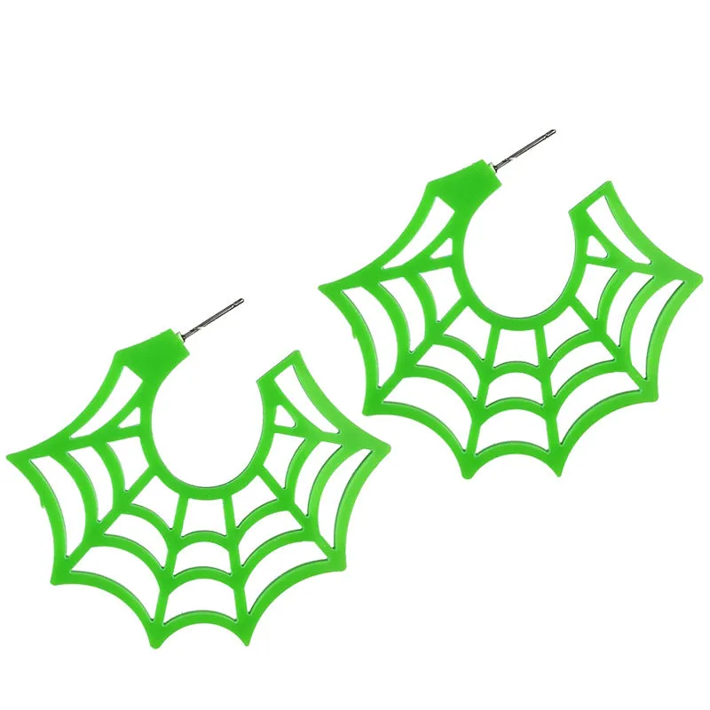 Wholesale 2 Pairs/pack Halloween Spider Web Fluorescent Retro Earrings