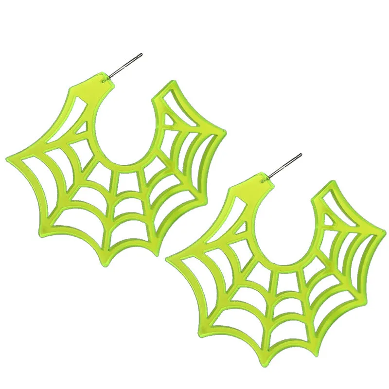 Wholesale 2 Pairs/pack Halloween Spider Web Fluorescent Retro Earrings